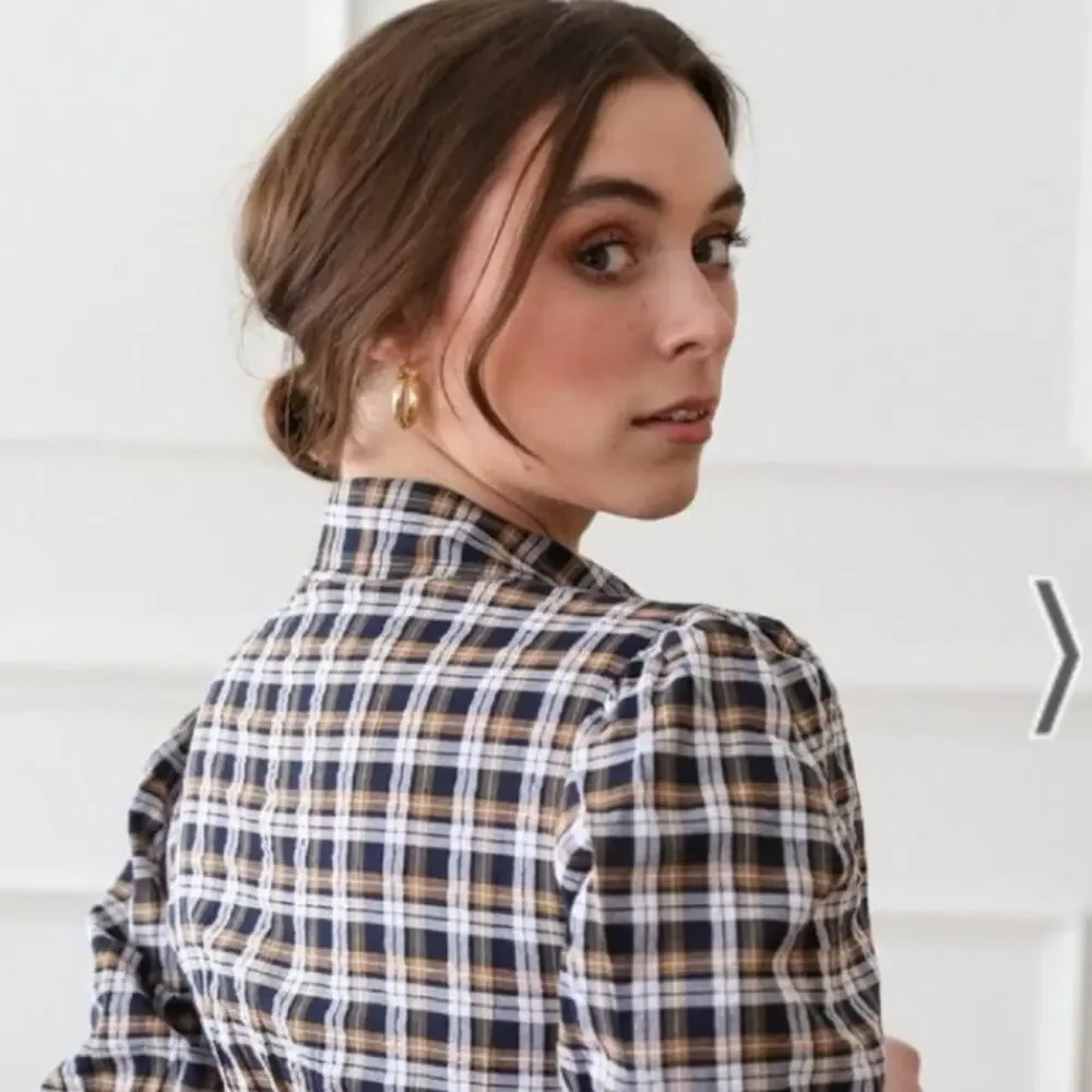 Mille Resort Blue Brown Plaid Button Front Maxi Dress XXS - Picture 3 of 10